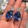 Unique Design Cushion Cut Sapphire & Aquamarine Drop Earrings