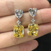 Fancy Yellow Cushion Cut Drop Earrings