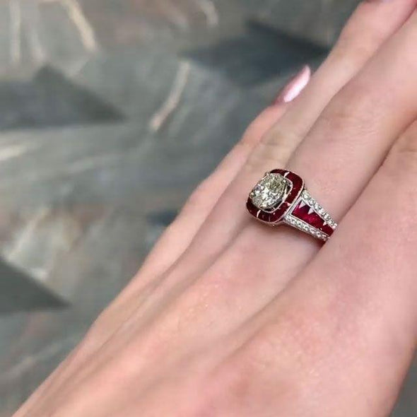 Vintage Ruby Calibre Halo Engagement Ring