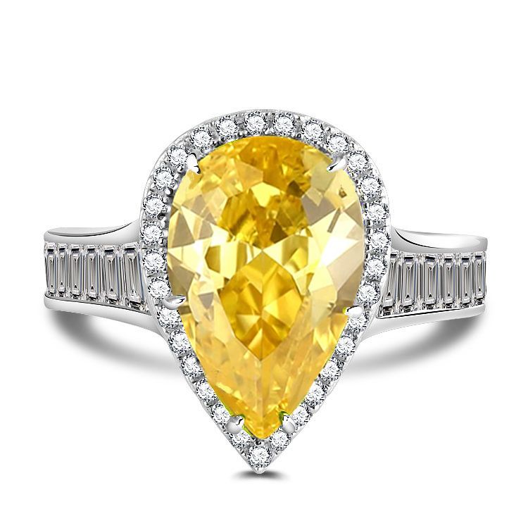 Halo Pear Cut Sterling Silver Engagement Ring