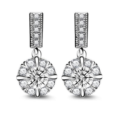 3.5CT Round Cut 925 Sterling Silver Drop Earrings