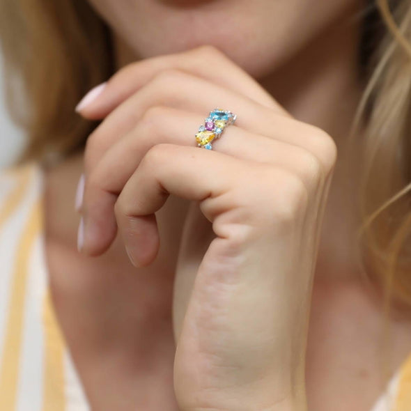 Sterling Silver Colored Gemstone Cluster Ring