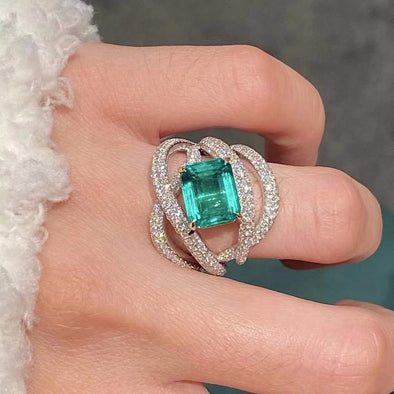 Luxury Pave Emerald Cut Ring in Sterling Silver