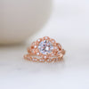 Rose Gold & Silver Art Deco Halo Round Cut Bridal Set Ring in Sterling Silver