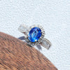 Halo Oval Cut Blue Sapphire Engagement Ring in Sterling Silver