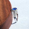 Halo Oval Cut Blue Sapphire Engagement Ring in Sterling Silver