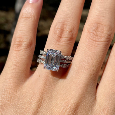 3.25 Ct Emerald Cut Solitaire Ring Side Stone Marquise Cut Bridal Set in Sterling Silver