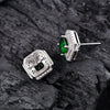 Double Halo Cushion Cut Stud Emerald Green Earrings In Sterling Silver