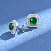 Double Halo Cushion Cut Stud Emerald Green Earrings In Sterling Silver