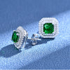 Double Halo Cushion Cut Stud Emerald Green Earrings In Sterling Silver