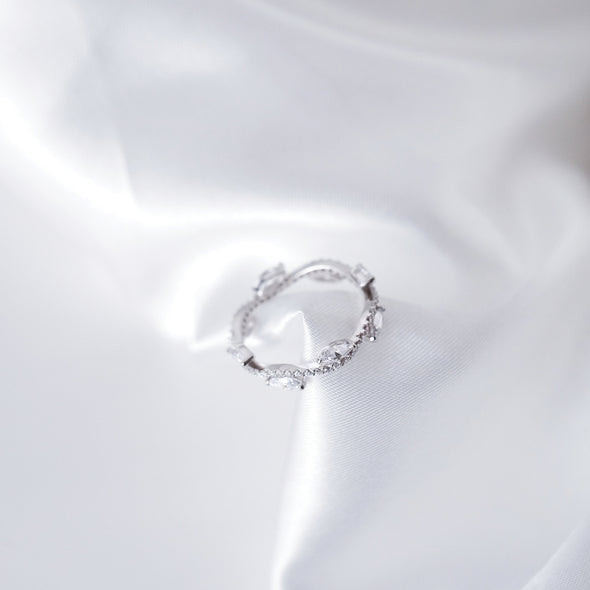 Marquise Cut Dainty Leaf & Vine Wedding Band Eternity Ring