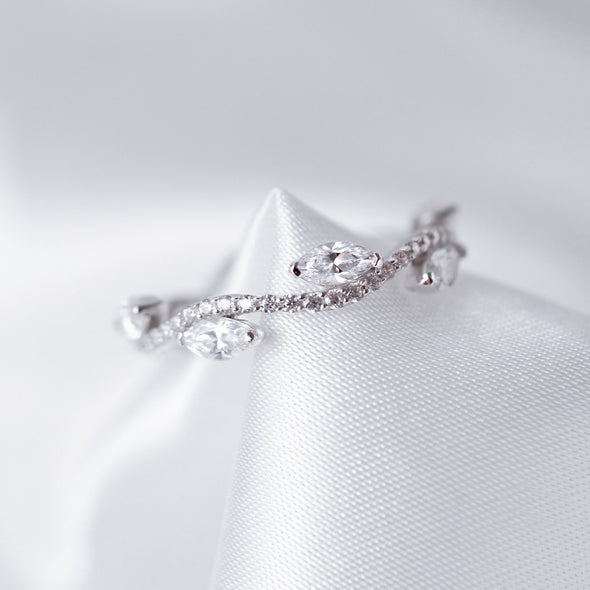 Marquise Cut Dainty Leaf & Vine Wedding Band Eternity Ring