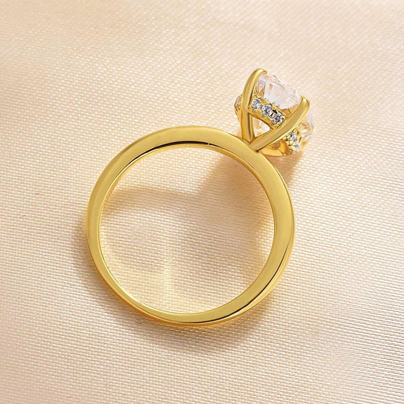 Oval Cut Solitaire Golden Color Engagement Ring In Sterling Silver