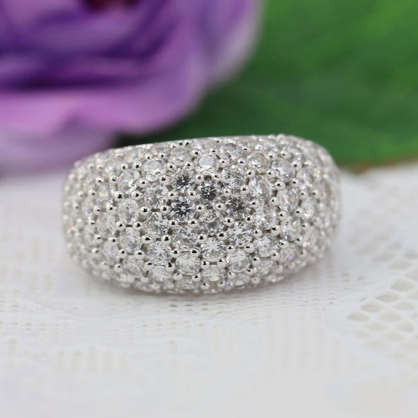 Multi-row Pave Wide Half Eternity Band In Sterling Silver