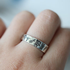 Wildflower Flowers Ring Band in Sterling Silver Carved Ring