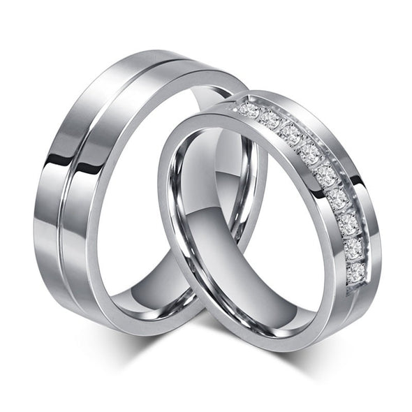 Round Cut Stone Titanium Steel Promise Ring for Couples