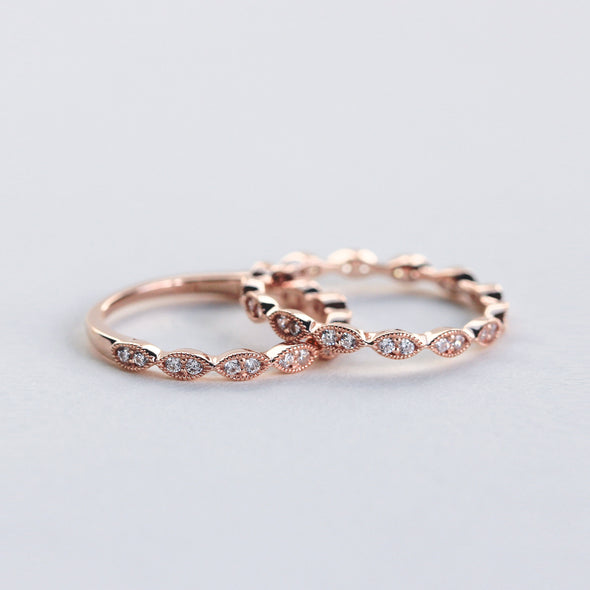 Rose Gold & Silver Art Deco Halo Round Cut Bridal Set Ring in Sterling Silver