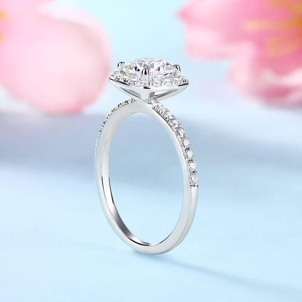 2pcs Cushion Cut Halo Ring Set Bridal Ring Set In Sterling Silver