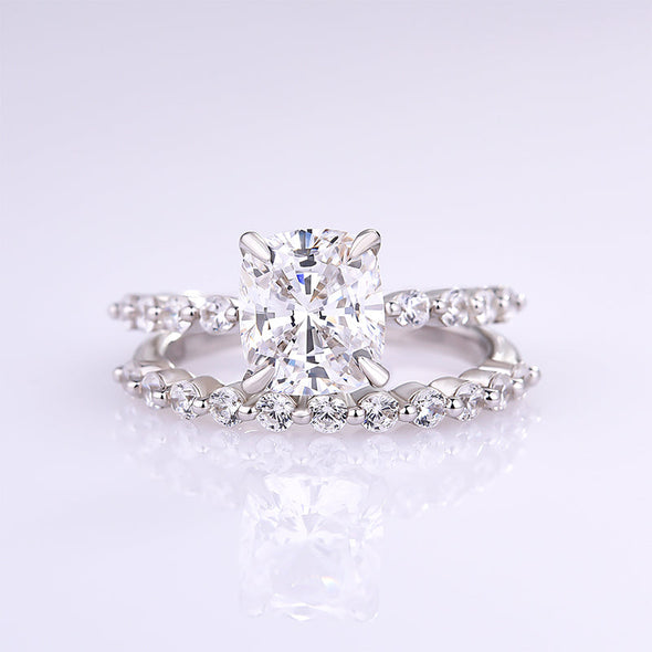 4.0CT Cushion Cut Bridal Ring Set In Sterling Silver