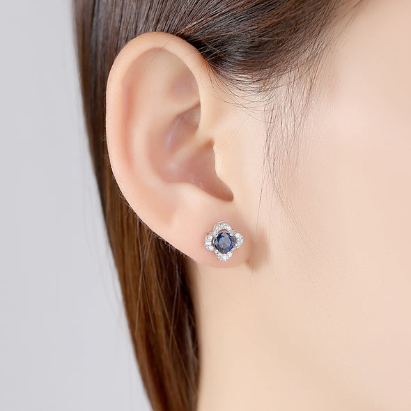 Blue Gems Flower Stud Earrings in Sterling Silver