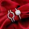 Cushion Cut Halo Enhancer Guard Bridal Ring Set in Sterling Silver