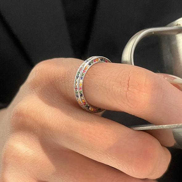 Rainbow Female Adjustable Ring Band In Sterling Silver