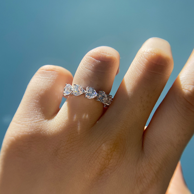 Eternity Heart Cut Wedding Band in Sterling Silver